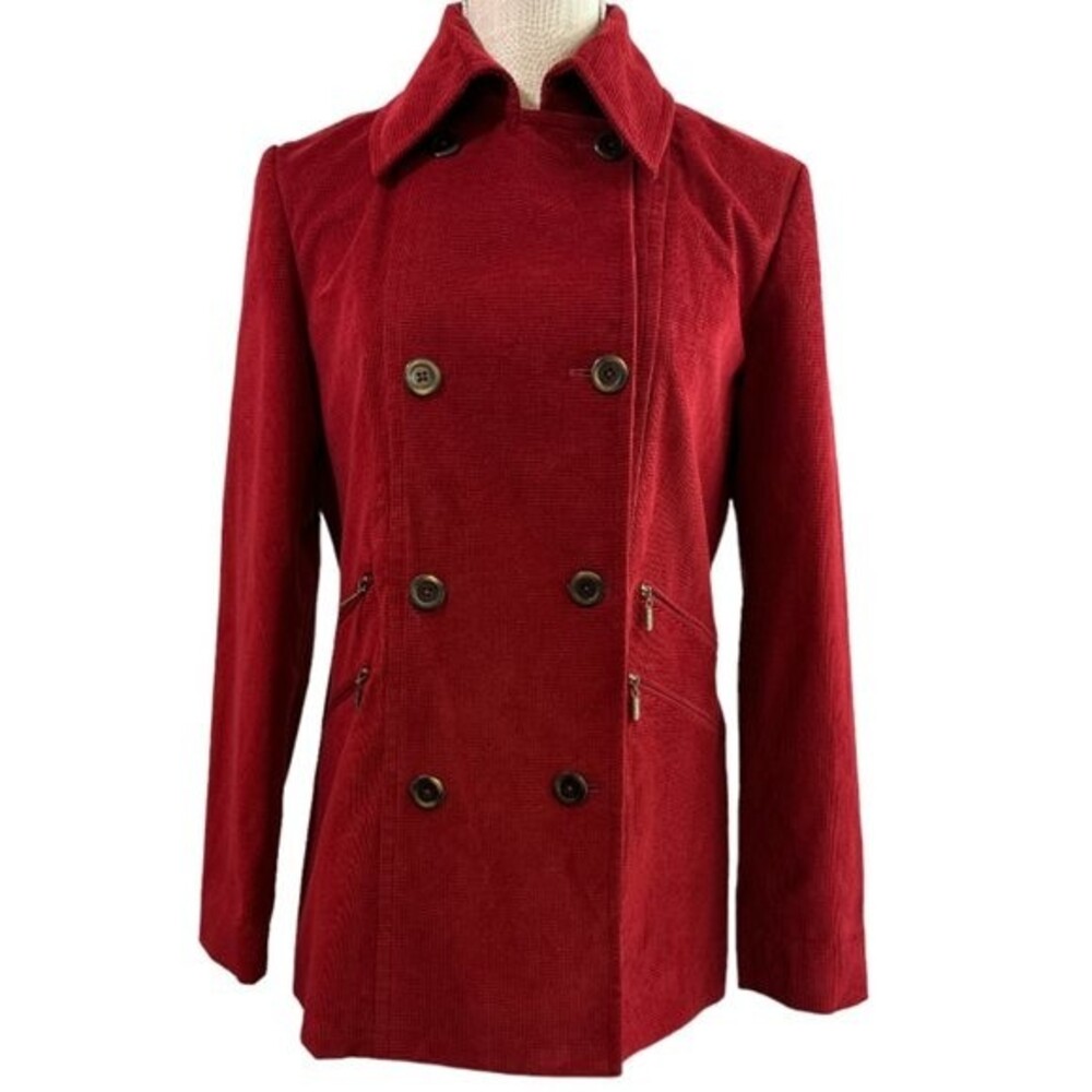 Corduroy Pea Coat Company Ellen Tracy Red Classic Preppy Nautical Size 4 NWT